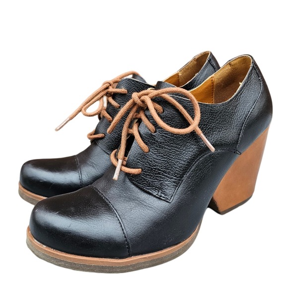 KorkEase Shoes 7 Oxford Korks Chianne Black Leather Heeled Wedge